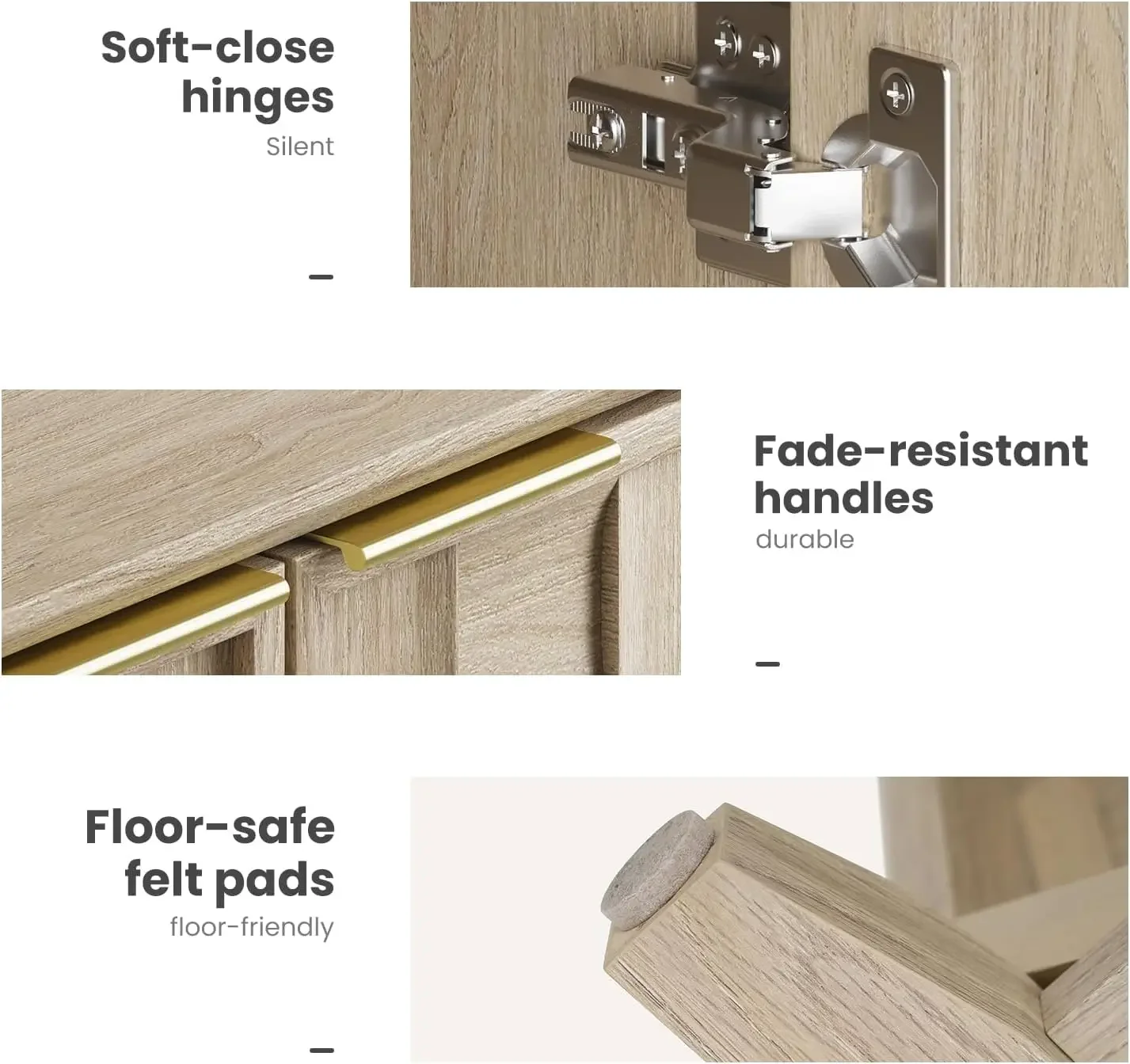 NEW-Fluted Sideboard Cabinet with Storage – Solid Wood Buffet for Dining Room, Credenza Console with Adjustable Shelves