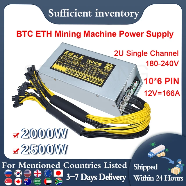 2000W 2500W ETH Mining Rig Power Supply 2U Single Channel Miner GPU PSU 10x6Pin Efficiency Device For BTC Antminer S7 S9 1