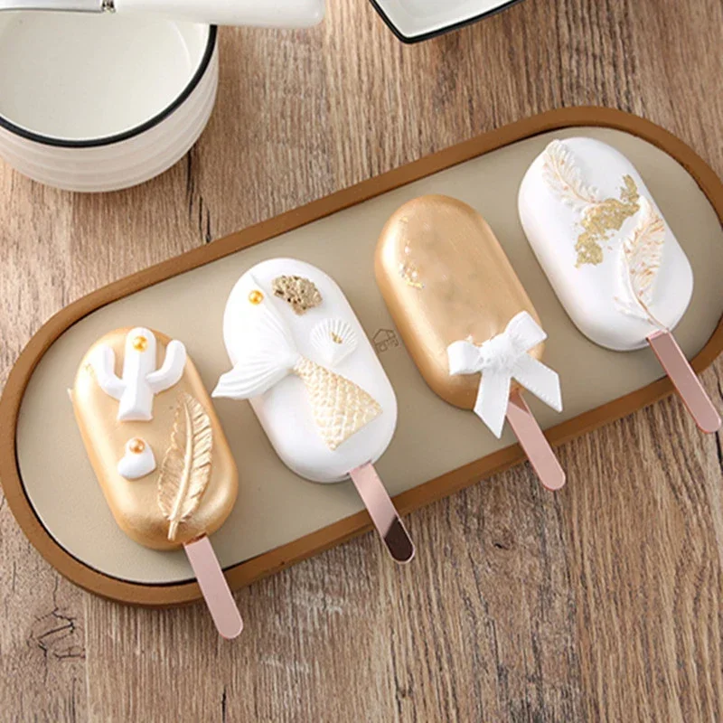 10Pcs/Set Glitter Acrylic Cakesicle Popsicle Sticks Gold Mirror Ice Cream Stick Wedding Cupcake Topper Birthday Cake Decorations