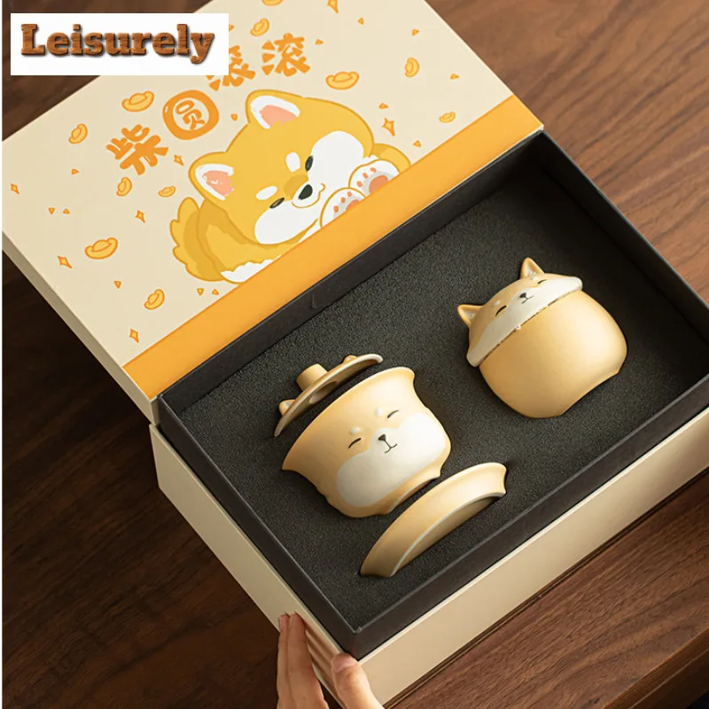 Creative Shiba Inu Ceramic Tea Set Complete Set Luxury Tea Ceremony Set Teapot And Tea Cup Set Teaware Equipment Ornaments Gifts