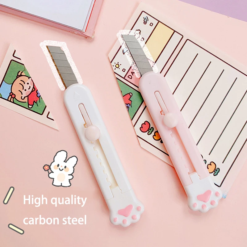 Portable Cute Mini Art Utility Knife Cartoon Cat Paw Cutter Express Box Paper Envelope Opener Blade Stationery School Supplies