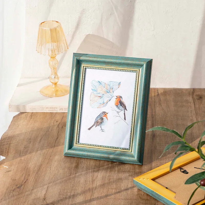 美しいフレーム、ヴィンテージブラウンピーコックブルーデスクトップ