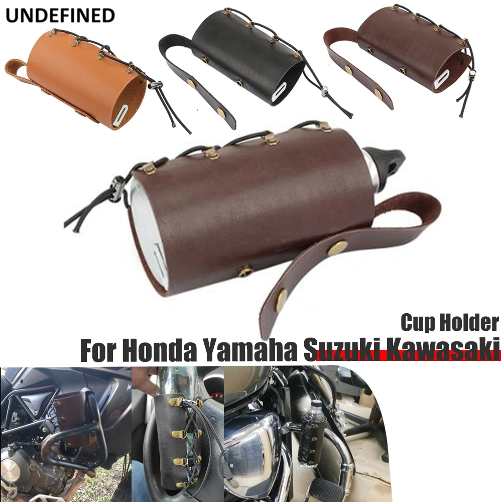 Support Bouteille D'Eau Cuir Moto Vélo - Porte-Gobelet Universel 75 Mm - Fixation Guidon Avec Sangles