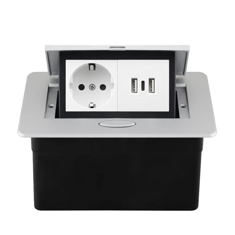 Desktop Power Socket with Dual USB and Type-C Interface, 220V Pop-Up Hidden EU Socket