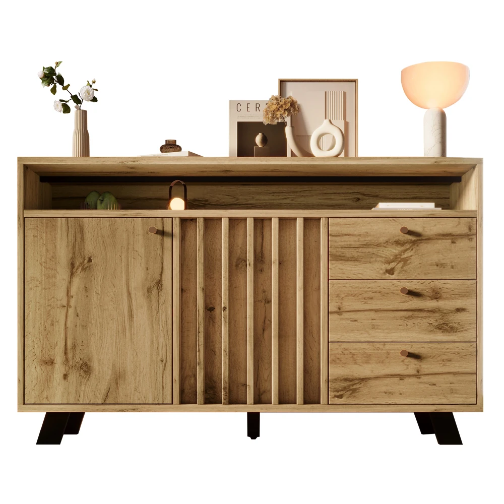 Sideboard, Kommode mit Schubladen und Türen, Aufbewahrungsschrank in Rattan-Optik mit verstellbaren Einsätzen, für das Wohnzimmer – Detail 31