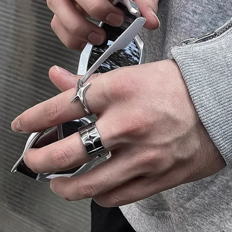 Retro Punk Silver Color Stars Open Rings for Women Men Fashion Adjustable Couple Rings Y2K Hip Hop Vintage Ring Jewelry Gifts