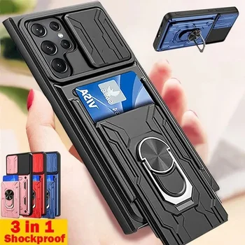 Luxury Heavy Shockproof Slide Lens Protector Multi Function Hard Armor Case Cover Samsung Galaxy A73 A53 A33 A13 S22 Ultra Plus