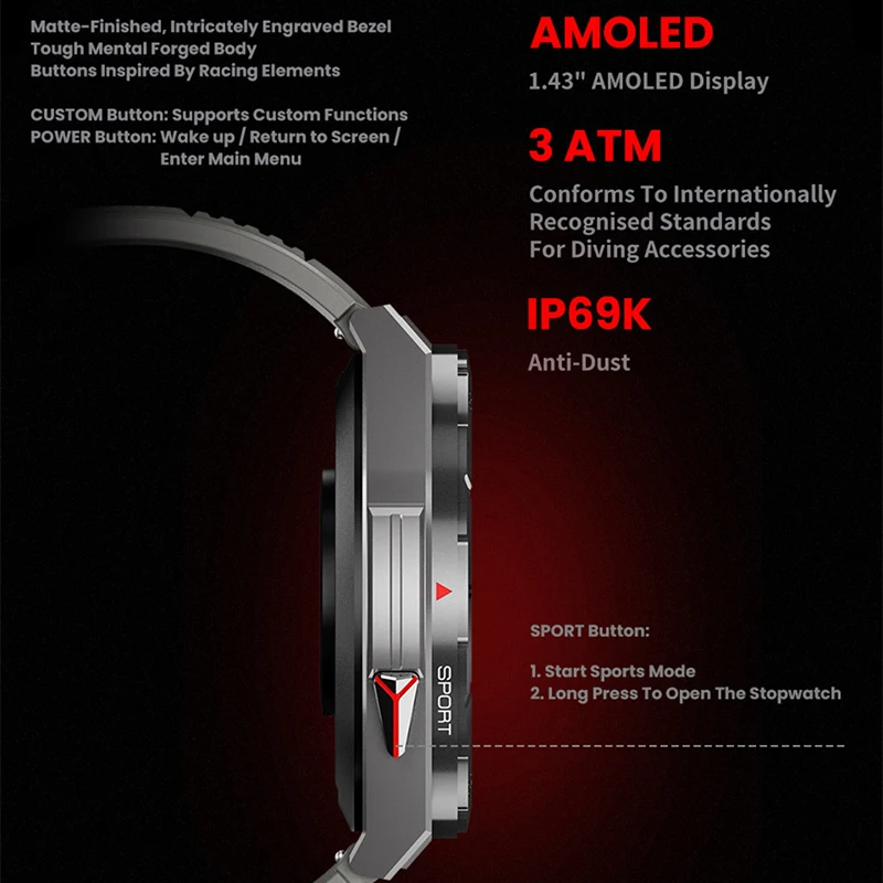 Dual-Band satellite GPS Sports Smartwatch Men 1.43'' AMOLED Screen Compass BT Call 10ATM Waterproof SWIM SmartBracele 2026 New