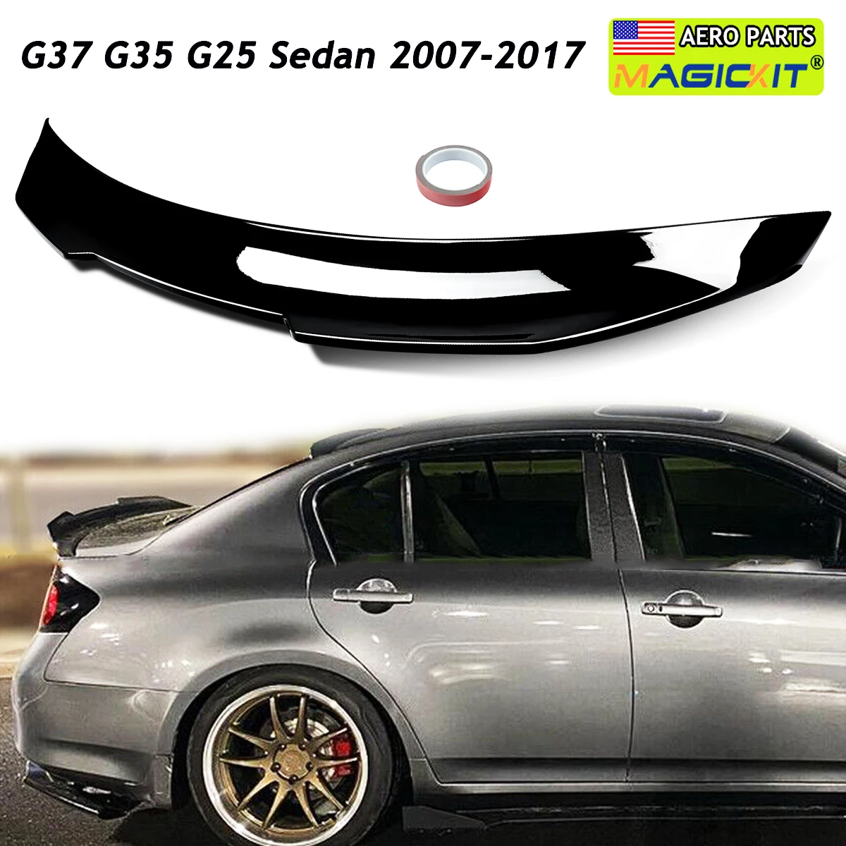 MAGICKIT PSM Style for Infiniti G25 G35 G37 Q40 4 Door Sedan Rear Trunk Spoiler 2007-2015 Rear Spoiler Wing Lip Extension