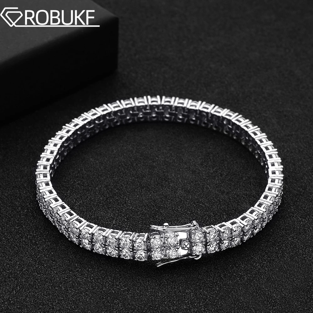 

Double Row Real Moissanite Tennis Bracelet 3mm Luxury Full Diamond 925 Sterling Silver Classic Engagement Bracelet For Women Men