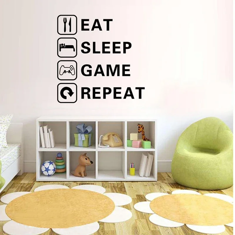 

EAT SLEEP GAME Trilogy Wall Sticker For Boy And Kids living room decals wallpaper home decoration playroom stickers