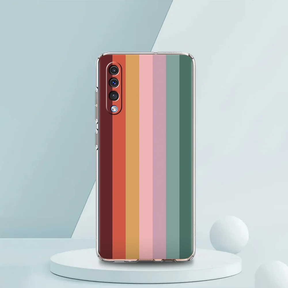 Retro Rainbow Stripe Art Silicon Transparent Phone Case Bag