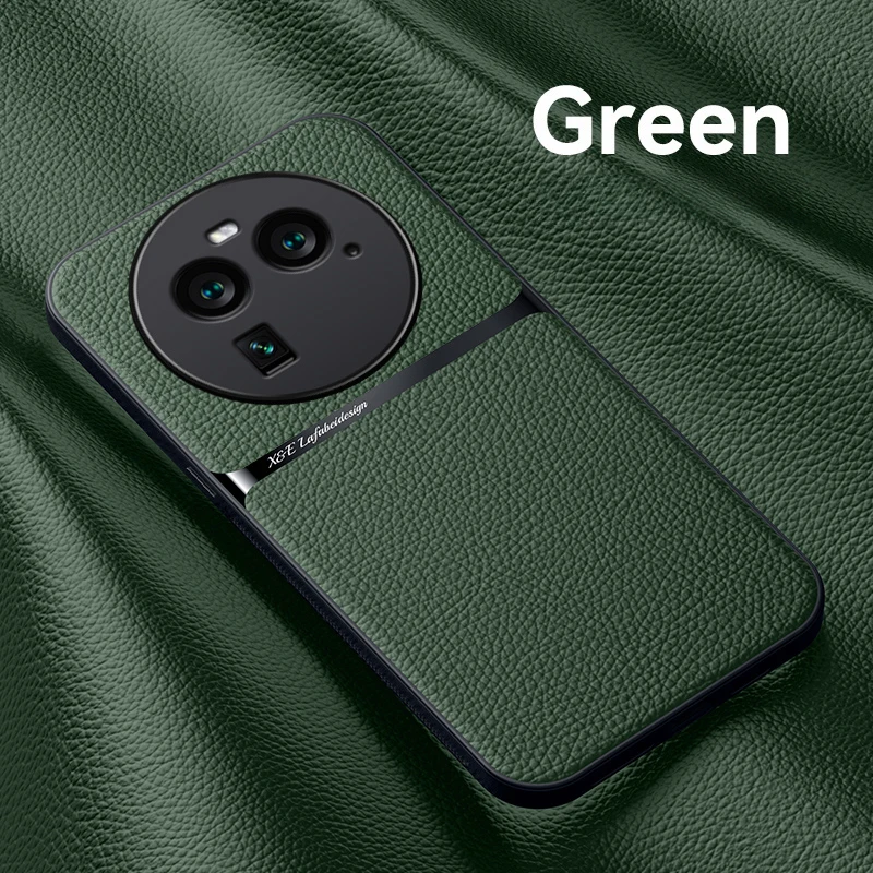 Leather Magnetic Car Holder Phone Case with Metal Plate Back Cover