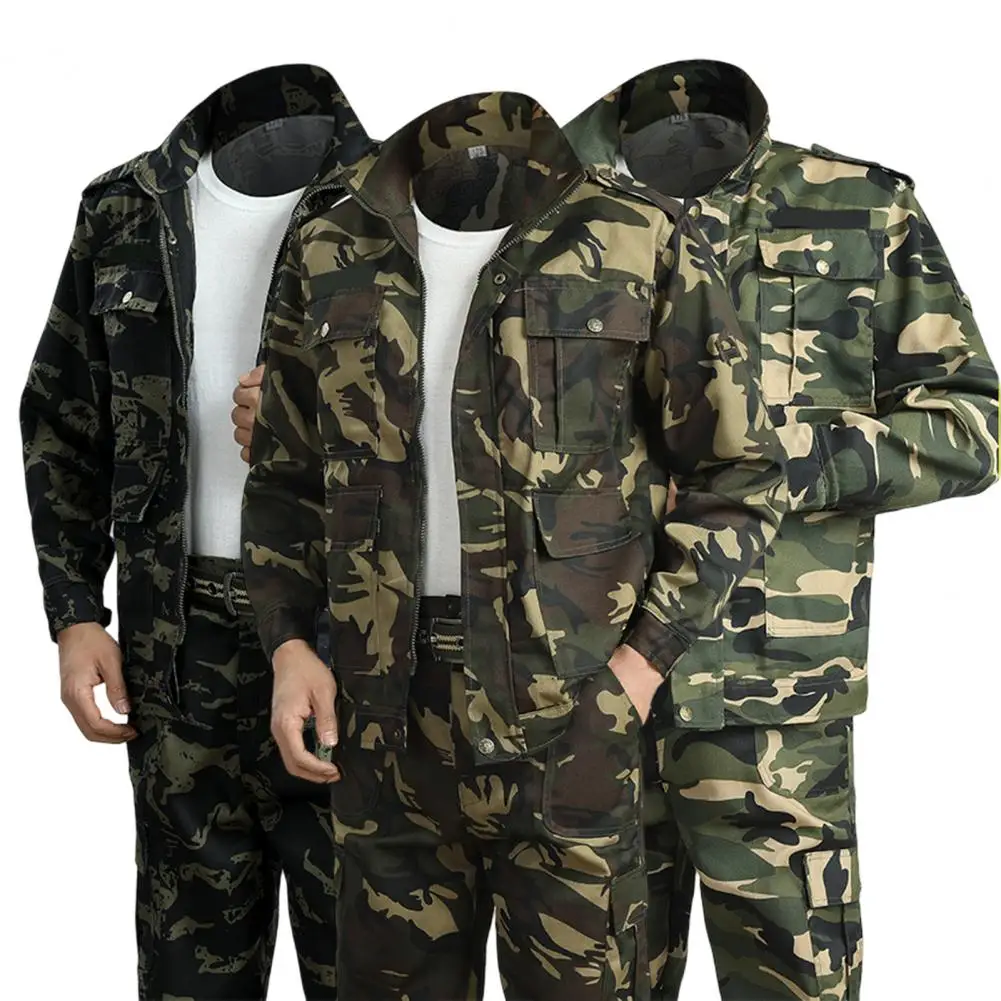 

Stylish Two Piece Set Dirt Resistant Moisture-wicking Zipper Workshop Overalls Fastener Tape Men Coat Pants for Training