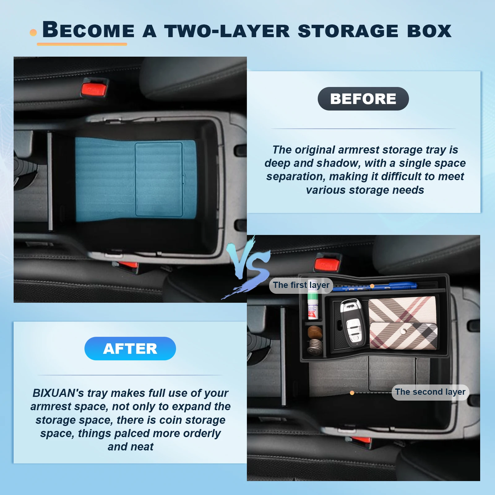 현대 코나 SX2 EV 전기 2024 2025 중앙 제어 오리지널 컨테이너 코나 SX2 액세서리용 RUIYA 자동차 암레스트 박스  보관함-Freehip.co.kr