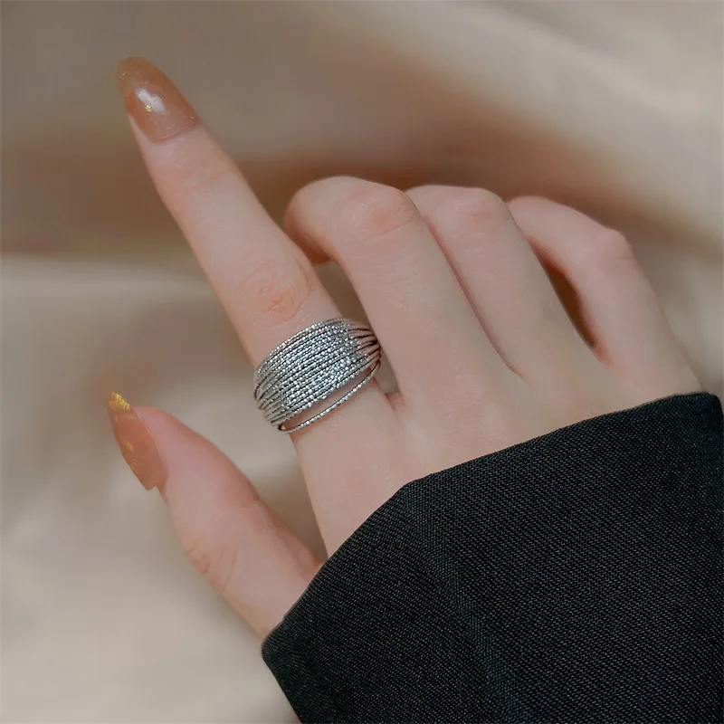 Multi Layered Sparkling SilverLine Wrapped Ring for Women Men Trendy Personality Adjustable Open Ring Jewelry finger rings fashion rings fashion ring