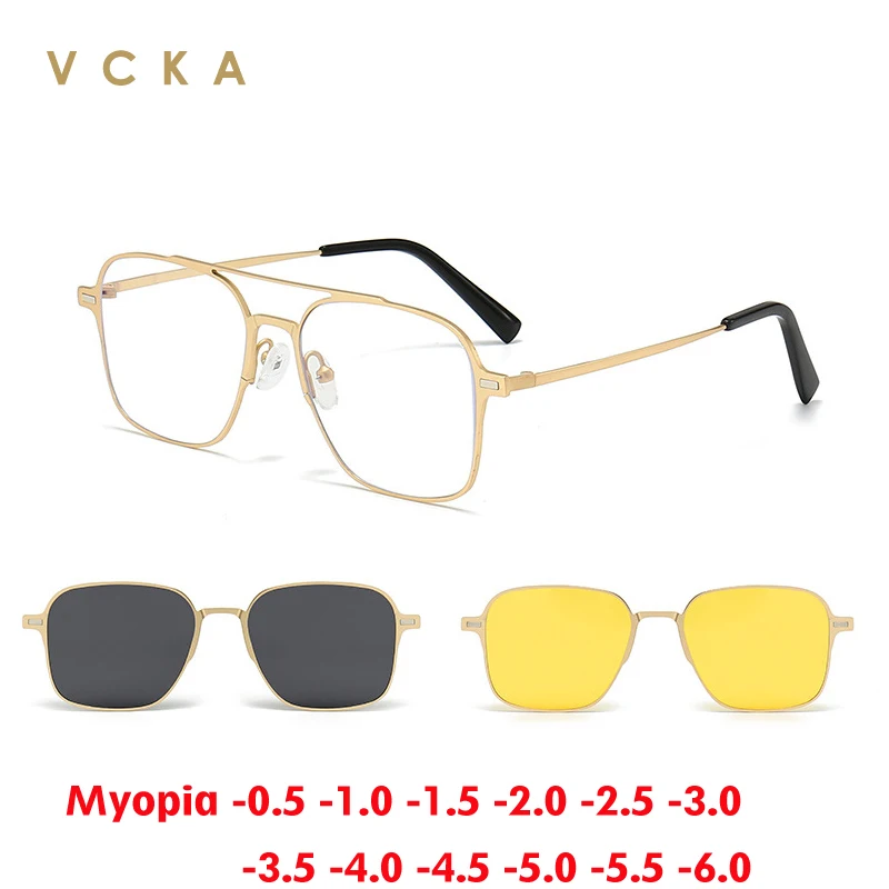 

VCKA 3 In 1Titanium Alloy Magnet Myopia Sunglasses Frame With Clip On Glasses Polarized Men Women Optical Compute -0.5 to -6.0