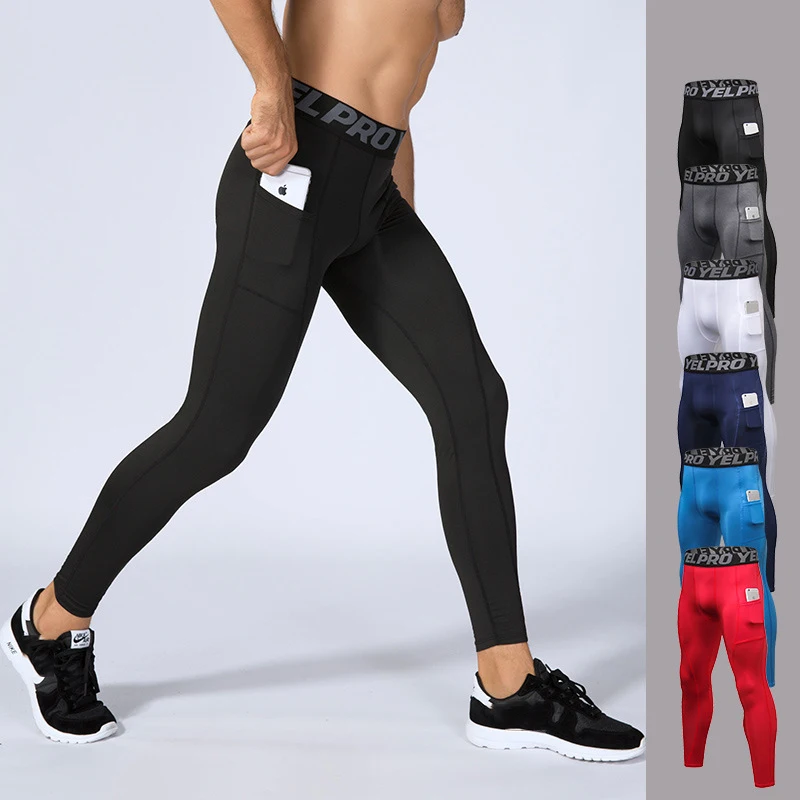 Men Running Trousers Pocket Dumbbells Tights Push Up Sweatpants Basketball Leggings Marathon Jogging Pants