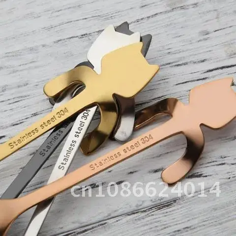 

Adorable Cartoon Cat Spoons Stainless Steel Long Handle Teaspoons Creative Ice Cream Dessert Coffee&Tea Spoon Tableware Colors