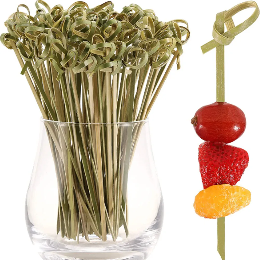 100/200pcs Bamboo Cocktail Picks Bamboo Skewers with Looped Knot Food