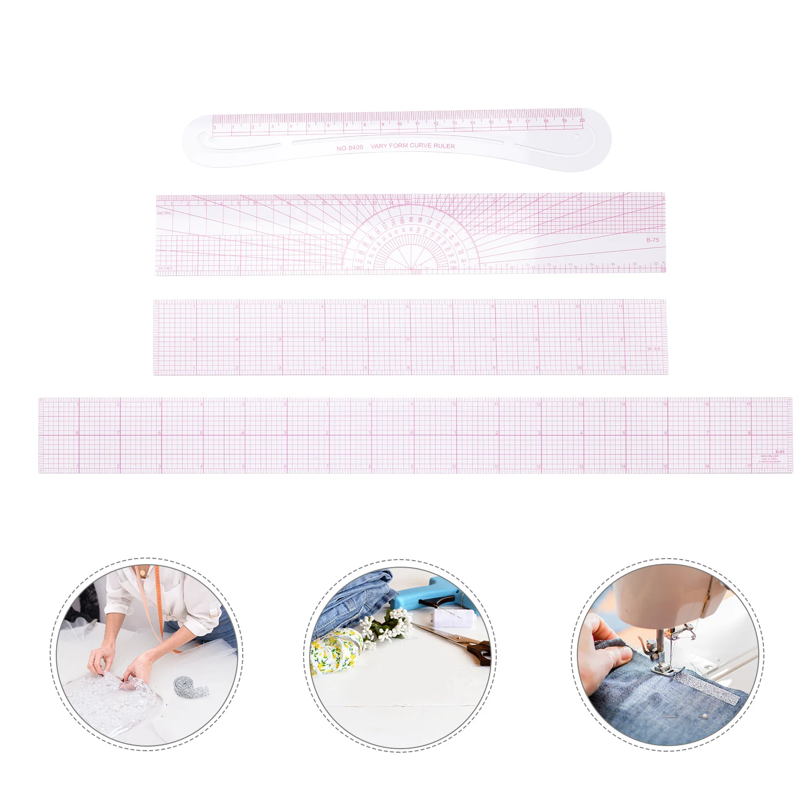 4 Pcs Cutting Ruler Sewing Supplies Curve for Pattern Making Plastic Quilting Rulers and Guides Fabric metal patchwork rulers for fashion design metric system sewing curve ruler garment rulers for patchwork cutting ruler