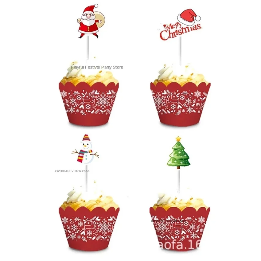 Description Picture 5 of item16/48pcs Santa Christmas Cupcake Wrapper Birthday Party Cake Topper Decorations Santa Xmas Tree Christmas Party Cake Decoration