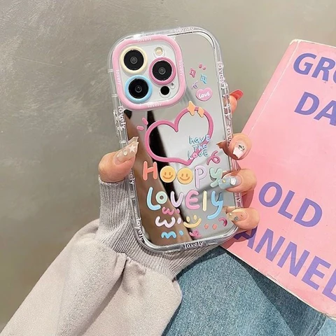 Hot love heart air cushion mirror iPhone 16 15 14 13 Pro Max 13 12 11 Pro X XR XS Max 7 8 Plus girl cover Y2k