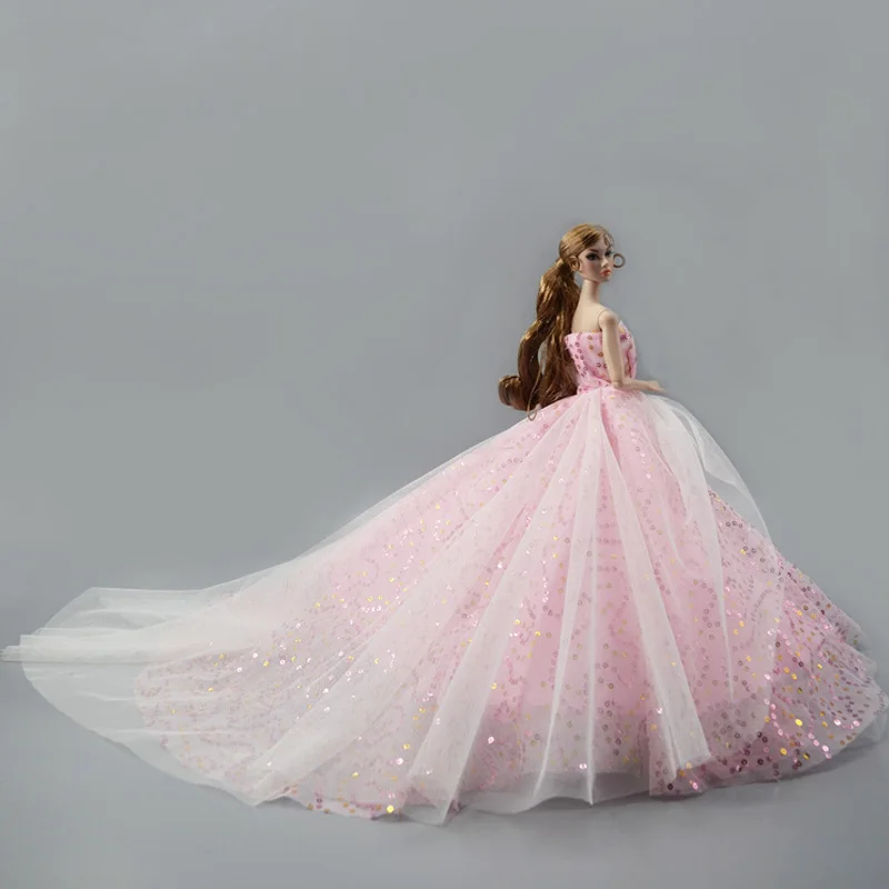 Handmade Wedding Dress For Barbie Doll Clothes Outfits Princess Evening Party Ball Long Gown Bridal Dress 1/6 Dolls Accessories