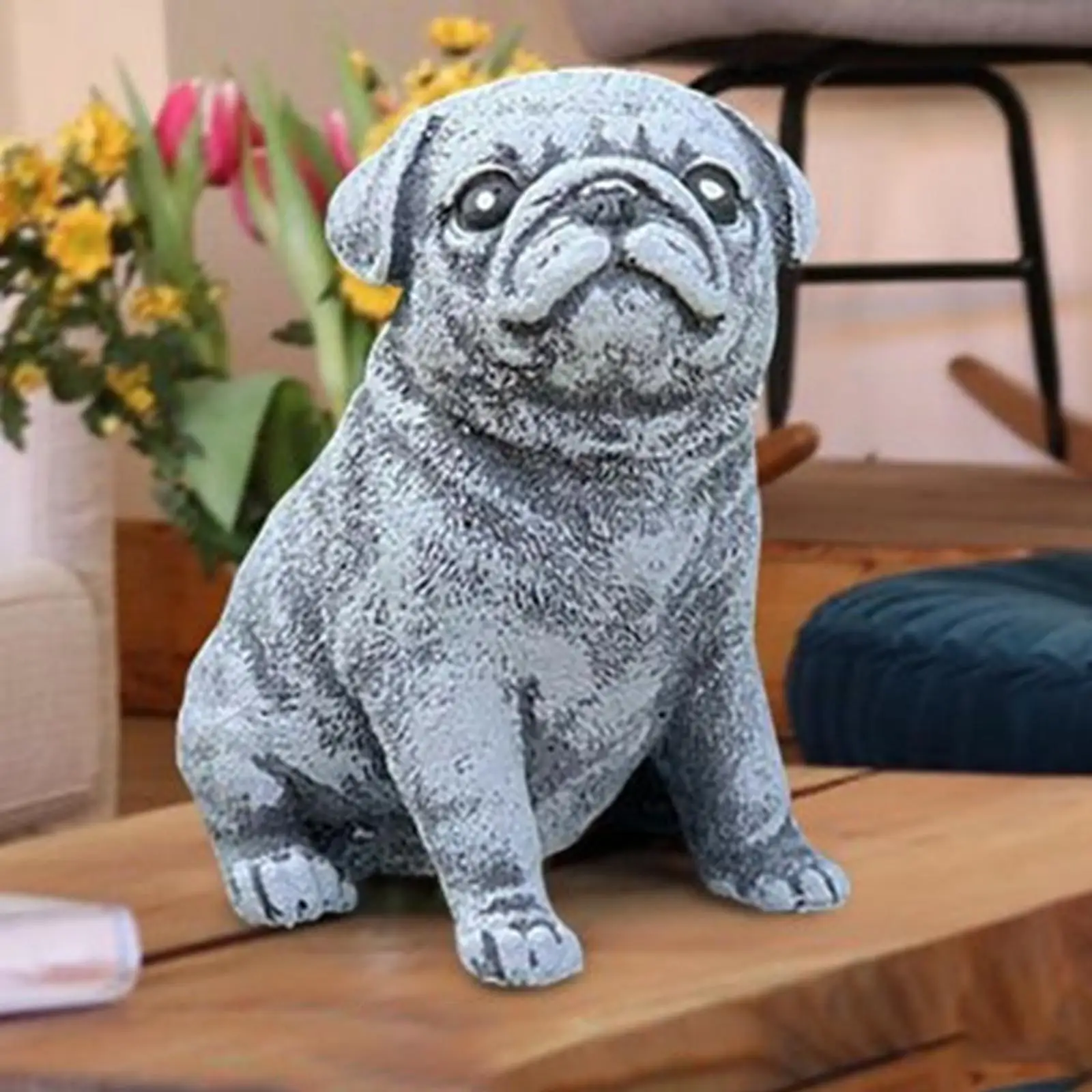 https://ae01.alicdn.com/kf/Sd5906f5de7cc4247bd02c574a34384e8W.jpg Pug Puppy Resin Statue Outdoor Miniature for Dog Lovers Garden Gnome Statue