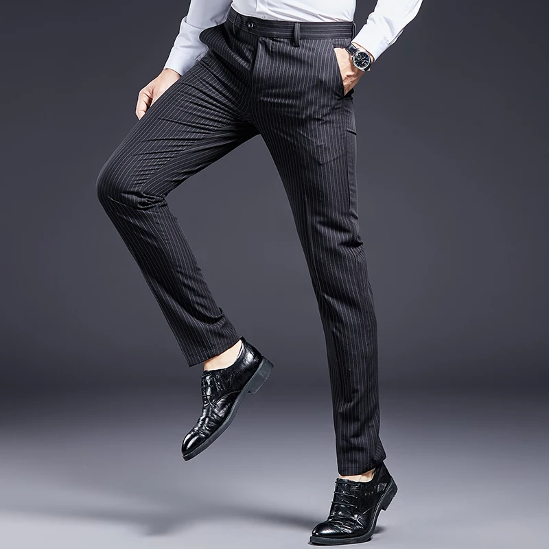 High Quality Men Suit Pants Smart Casual Office Trousers Business Pants For Men Wedding Party Dress Trousers Mens Stripe Pants 6