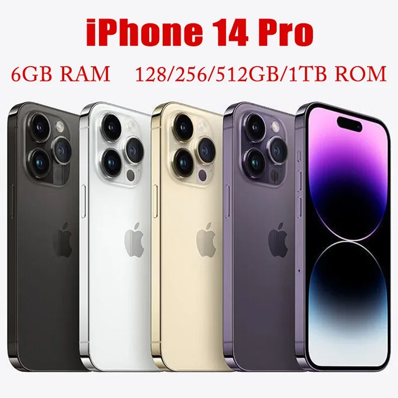 Apple iPhone 14 Pro Unlocked Original 128/256/512GB ROM 6GB RAM 1SIM+1eSIM 6.1" Mobile Phone OLED Face ID NFC A15 5G Smartphone