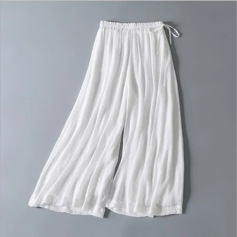 

Pantalon Femme Elegant Solid Color Cotton High Waist Wide Leg Pant Casual Loose Chinese Style Pant Trousers