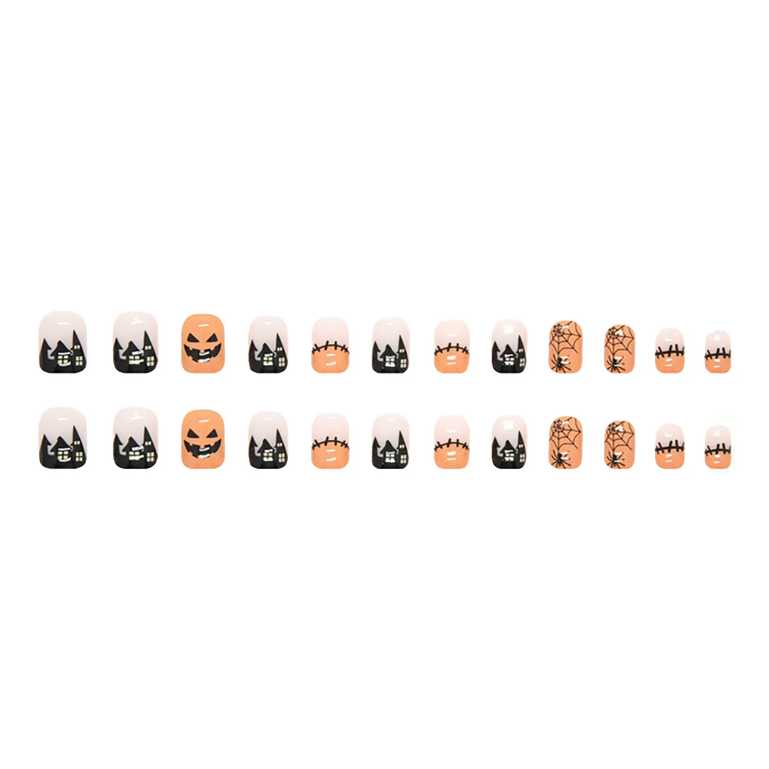 24pcs Short False Nail For Halloween Nail Diy Decor Supplies Cute Pumpkin Ghosts Pattern Fake Nail Tips For Girls Press On Nails 2