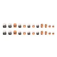24pcs Short False Nail For Halloween Nail Diy Decor Supplies Cute Pumpkin Ghosts Pattern Fake Nail Tips For Girls Press On Nails 2