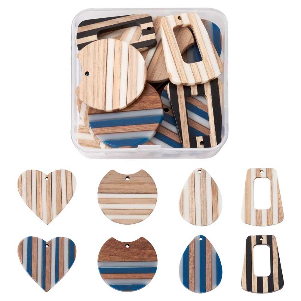 Kissitty 16 Pcs Mixed Shape Resin & Wood Pendant Jewelry Making Kit for Jewelry Making Necklaces Earrings DIY