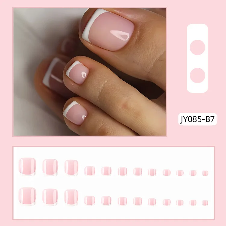 French Design Press-On Toe Nails - 24 Pcs Summer Acrylic Reusable Set with Tool Kit