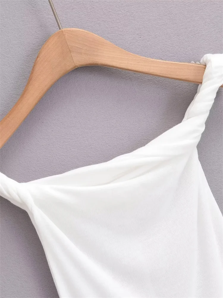 Twist Off-Shoulder Slim T-shirt Solid Patchwork Elegant Backless Women's Top Y2k Top Pleated Casual Strapless Pullover Tee