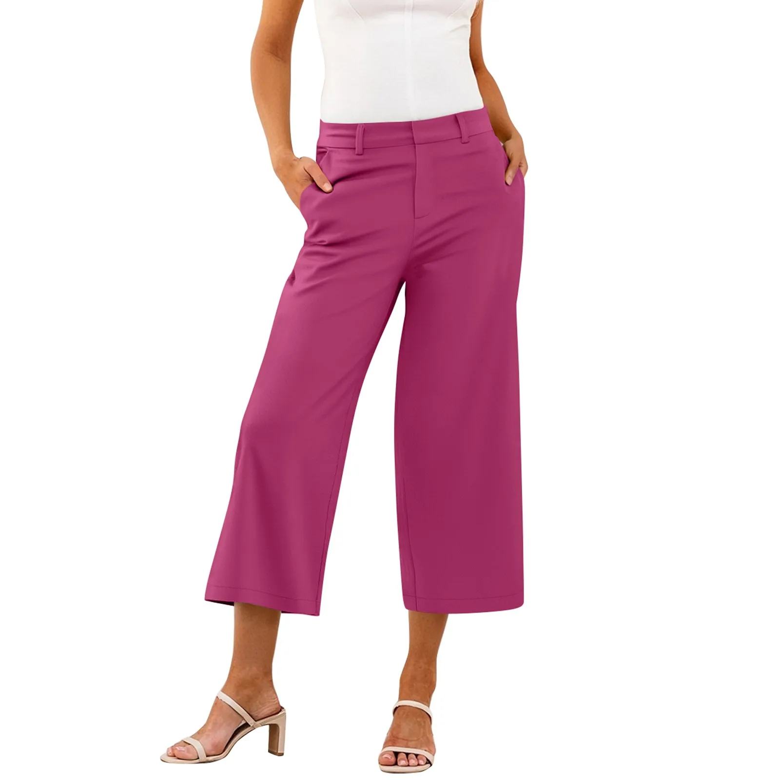 Casual capri-pants for women Straight Wide Leg pants Solid color versatile daily pants Ladies spring summer casual trousers - 3