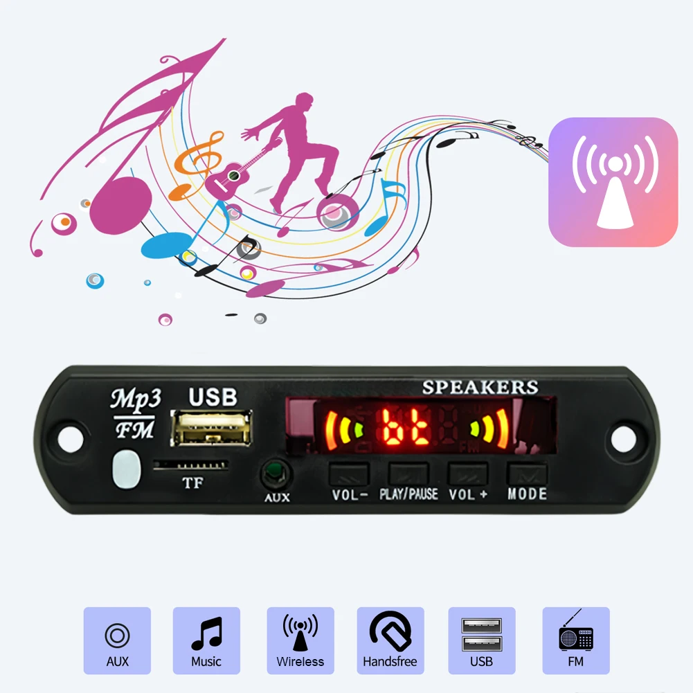 차량용 리모컨 포함 MP3 플레이어 디코더 보드, USB TF FM 라디오, 블루투스 호환 5.0 무선 음악 플레이어 모듈, 5 V, 12V