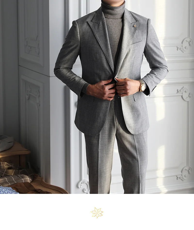 Suit Casual Men's Long Sleeve Business Men Tuxedo Suit Grey Dress Top Gentleman's Single Breasted Suit Fashion Trajes De Hombre coat suit for men