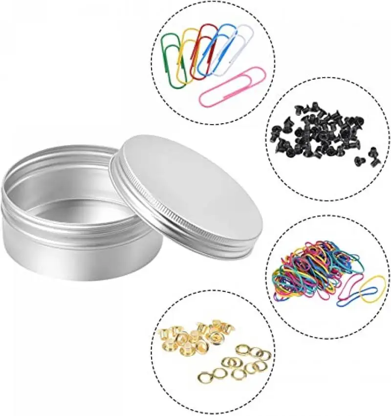Empty Silver Aluminum Tins Cans Screw Top Round Candle Spice Tins Cans with Screw Lid Containers 5-150ml 50/10/5pcs