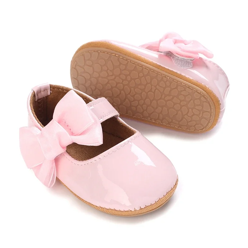 Baby Girls Princess Shoes Newborn Infant Solid Color Bowknot Soft Sole Non-Slip Flats Crib Shoes Toddler First Walkers