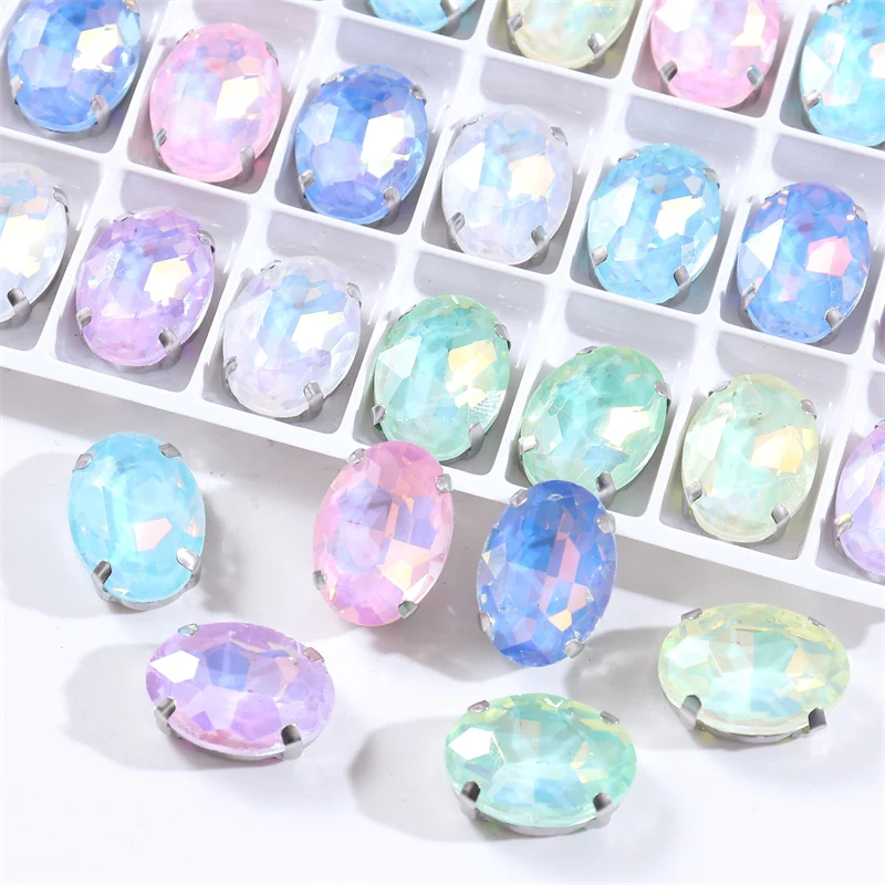 Description Picture 2 of itemMocha Glitter Oval Crystal Rhinestones Sew On Glass gemstones Sliver Base Beads Garment Clothing Accessories