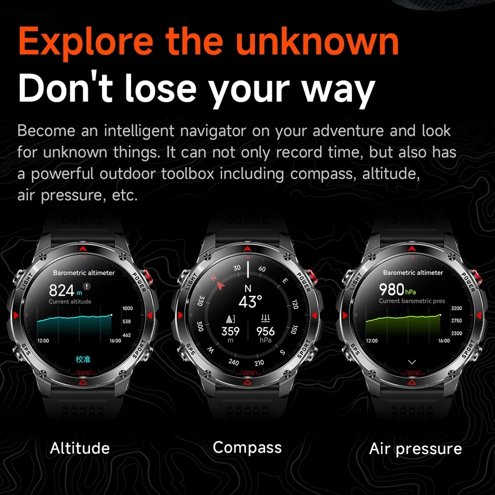 2025 New Professional GPS Sports Smart Watch Outdoor RIDE Run GPS track Swim Watchs Compass Altimeter 3ATM Sports Bracelets Men