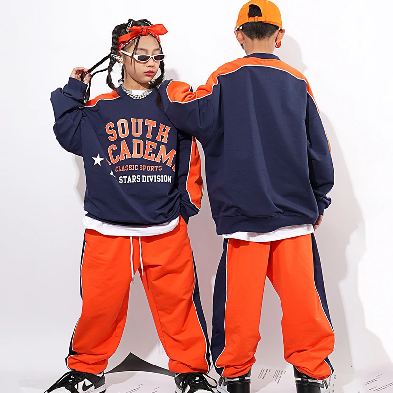 Children Loose Shirts Orange Kpop Outfits For Kids Jazz Modern Dance Performance Costumes Girls Boys Rave Clothes DQS11191