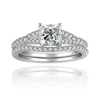 1 Ct Princess Cut All Moissanite Engagement Ring Set For Women 925 Sterling Silver Pave Wedding Bands 1
