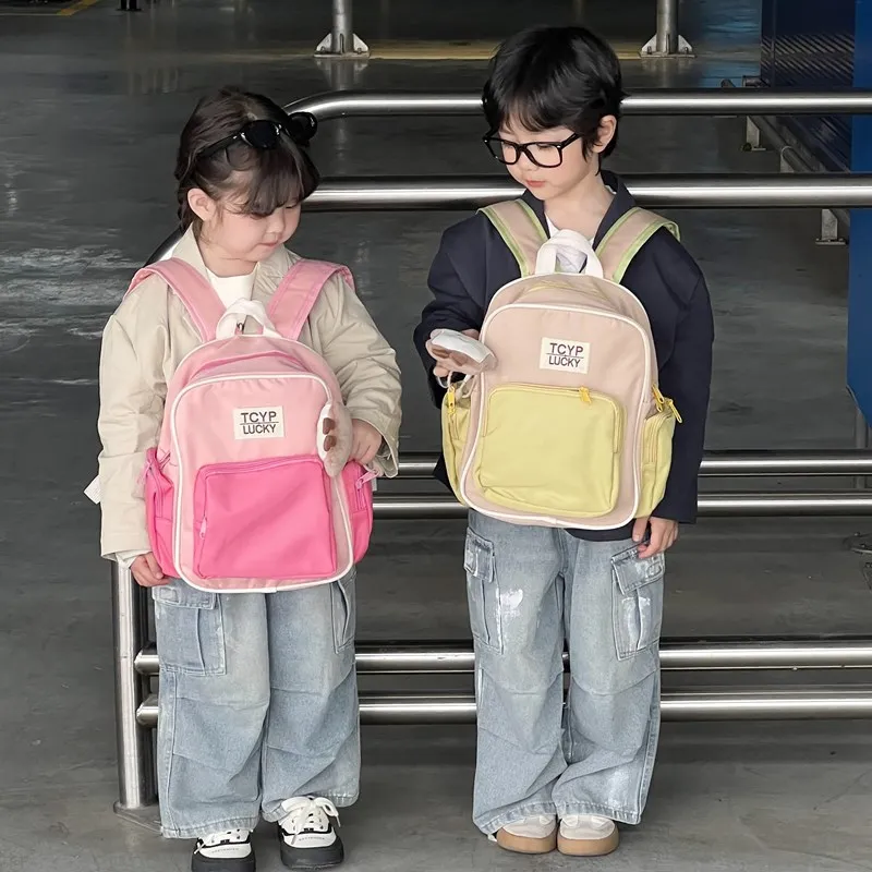 Korean Cute Kids Backpacks Patchwork Children's Handbags for Girls Boys Kindergarten Schoolbag Toddler Travel Storage Bag 2024 3