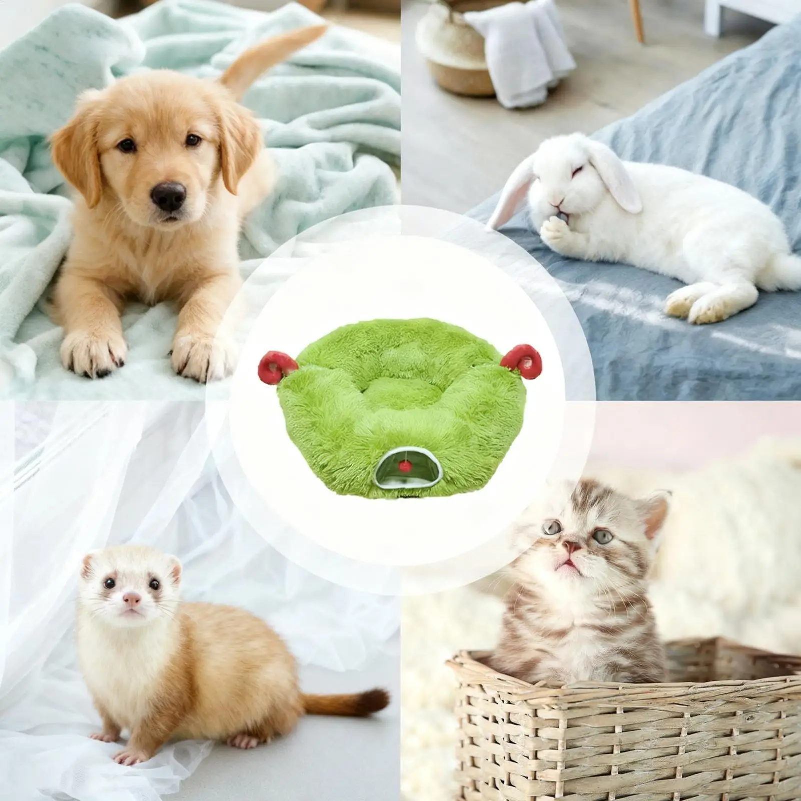 Cat Tunnel Bed Washable Christmas Tree Skirt Donut Cat Cave Bed Christmas Tree Skirt For Kitten Puppy Small Dog Bunny Pet Ferret