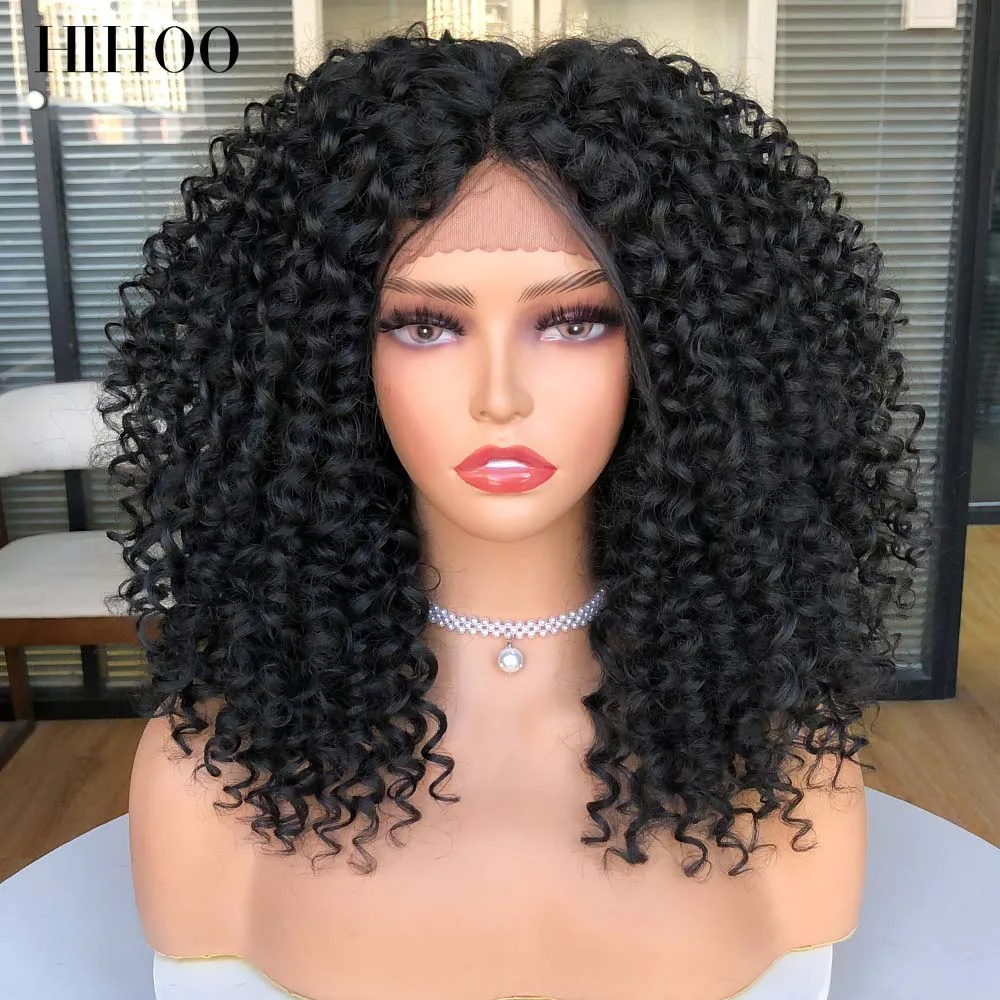 Short Bob Wig Lace Front Wigs Afro Kinky Curly Wigs Ombre Brown Synthetic Middle Nature Hair Black Headgear Clips For Women lace front wig synthetic hair wigs