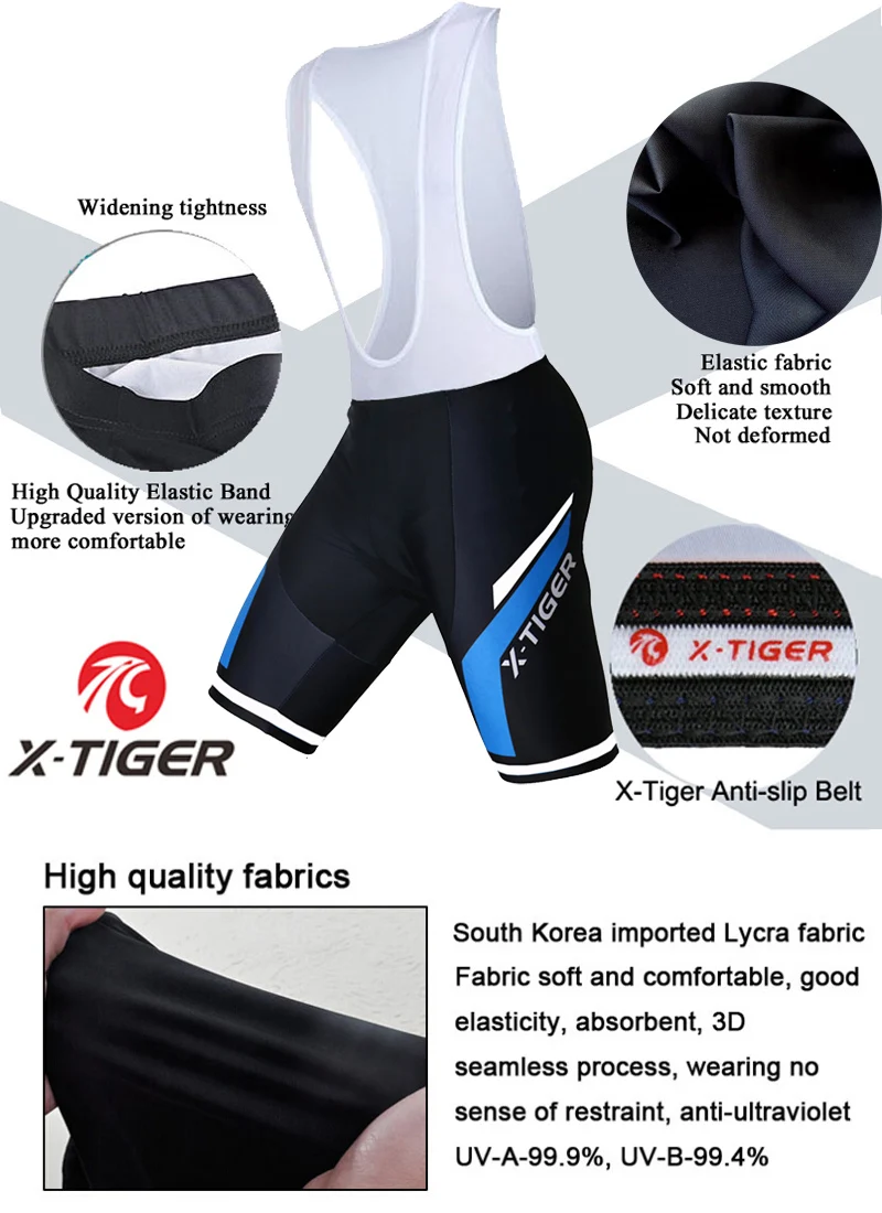 X-TIGER Cycling Bib Shorts Summer Bike Breathable Polyester Sports Shorts Men's 5D Gel Padded Tights Man Lycra Bicycle Shorts